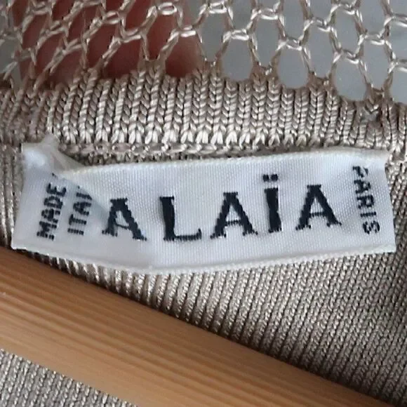 AZZEDINE ALAIA ICONIC VINTAGE SEMI SHEER CROCHET KNIT NEUTRAL DRESS SIZE SMALL - Picture 2 of 11